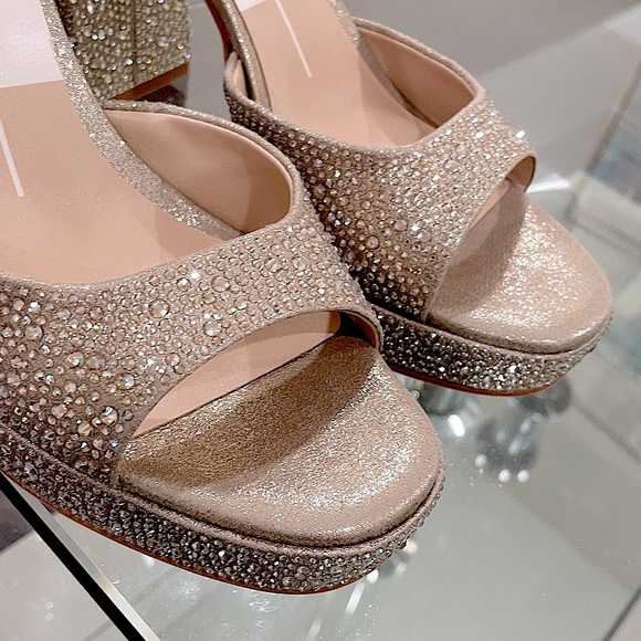 NWT DOLCE VITA champagne gold platform 4 inch heels sparkle rhinestone 7.5 - Picture 12 of 14